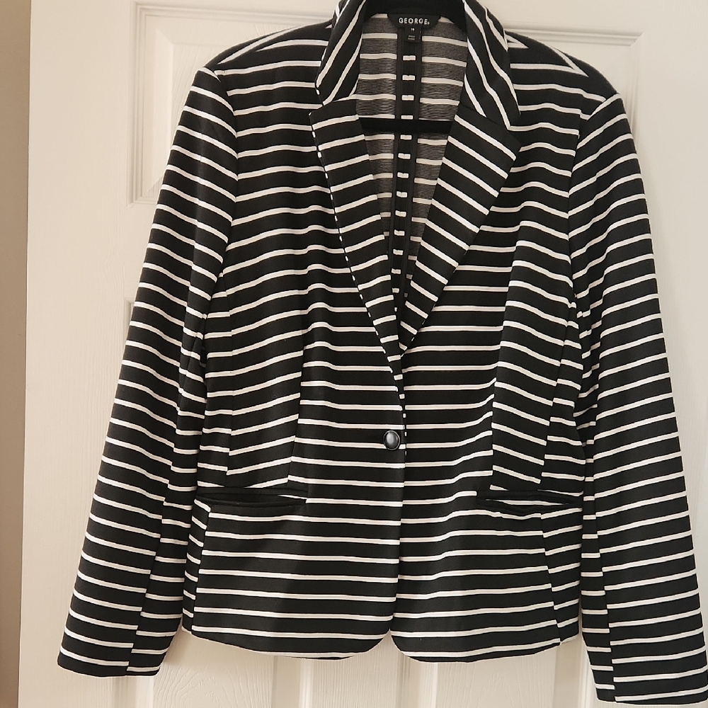 George Women's Striped Blazer - Black and White